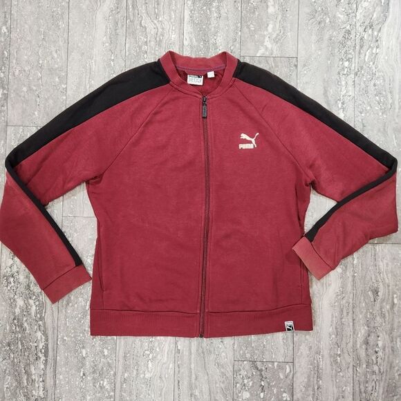 🇬🇪🍑Vintage Puma Burgundy & Black Zippered Track Jacket XLarge - Picture 2 of 11